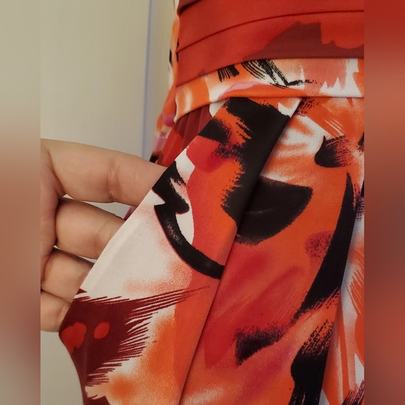 Bisou Bisou Red And Pink Floral Sleeveless Sundress With Pockets Midi Size 10 - Picture 3 of 7